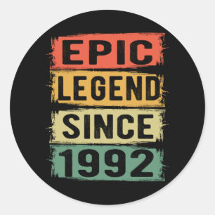29 Jahre alter Tag 1992 Epische Legende 29. Geburt Runder Aufkleber