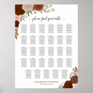 29-Tisch-Herbst-Blumen-Boho-Hochzeits-Sitzplan Poster