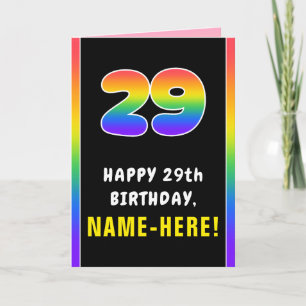 29th Birthday: Colorful Rainbow # 29, Custom Name Karte
