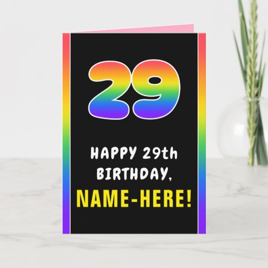 29th Birthday: Colorful Rainbow # 29, Custom Name Karte (Vorderseite)