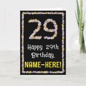 29th Birthday: Floral Flowers Number, Custom Name Karte (Vorderseite)