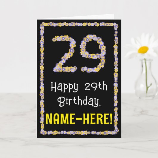 29th Birthday: Floral Flowers Number, Custom Name Karte (Kleine Pflanze)