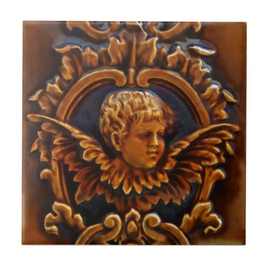 2. 2. Antique Viktorianisch Cherub Angel Tile Repr Fliese (Vorderseite)