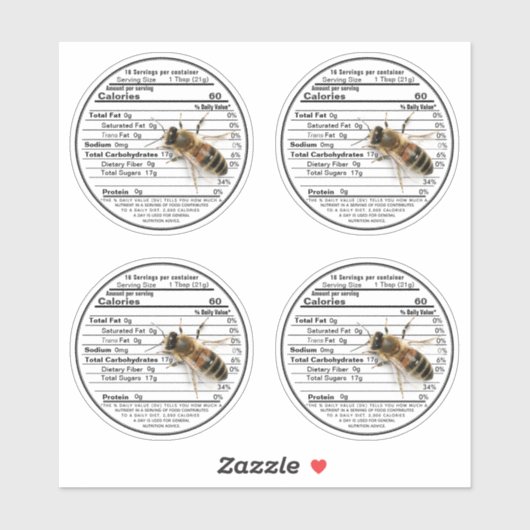 2,5" Clear Mason Jar Honey Nutrition Label Bee (Blatt)