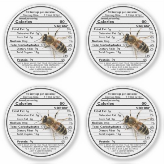 2,5" Clear Mason Jar Honey Nutrition Label Bee (Vorderseite)