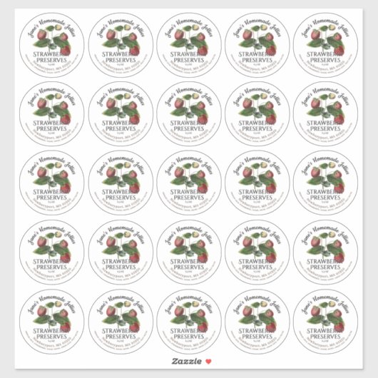 2,5" Strawberry Jam Jar Label und Mason-ID-Label (Blatt)