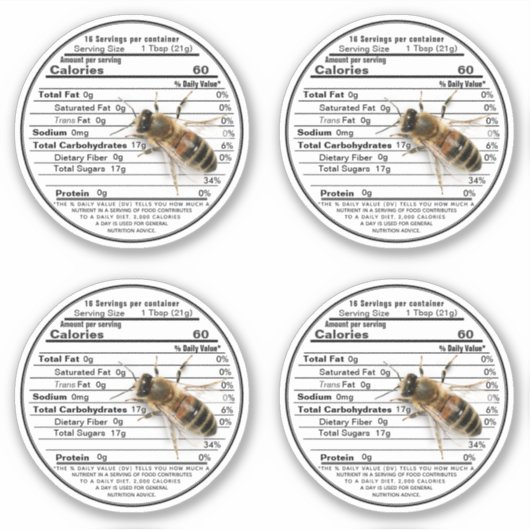 2,5" Weißer Mason Jar Honey Nutrition Label Bee (Vorderseite)