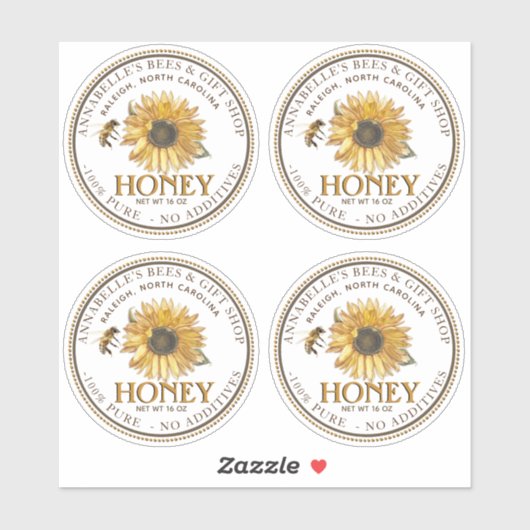 2,5" White Honey Mason Jar Lid Label Sonnenblumen (Blatt)