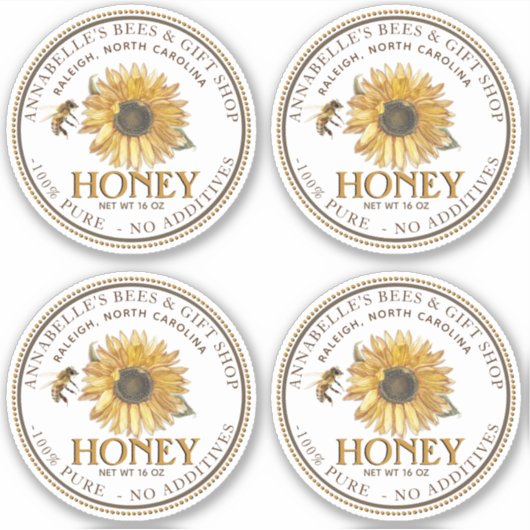 2,5" White Honey Mason Jar Lid Label Sonnenblumen (Vorderseite)