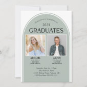 2 Absolventen Sage Green Arch Double Abschluss Einladung (Vorderseite)