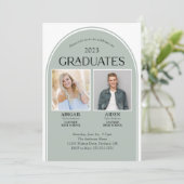 2 Absolventen Sage Green Arch Double Abschluss Einladung (Stehend Vorderseite)