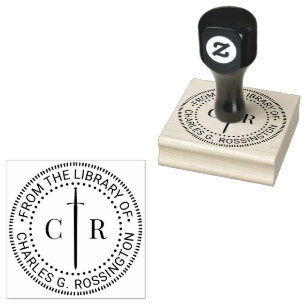 2 Anfangsmonogramm keltisches Schwert Bibliotheksb Gummistempel