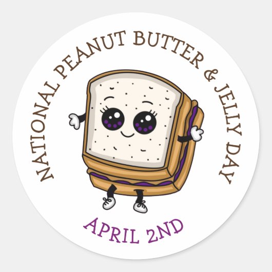 2. April ist National Peanut Butter & Jelly Day Runder Aufkleber (Vorderseite)