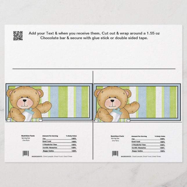 2 Baby Bear Dusche Bar Wrappers Gastgeschenke (Vorderseite)