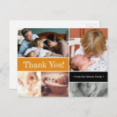 2. Baby-Fotos Orange Danke, Babydusche Ankündigungspostkarte (Vorne/Hinten)