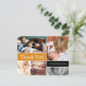 2. Baby-Fotos Orange Danke, Babydusche Ankündigungspostkarte (Stehend Vorderseite)