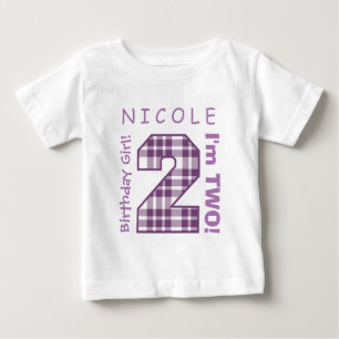 2. BABY Geburtstags-großes Zahl A42 LILA KARIERTE T-shirt