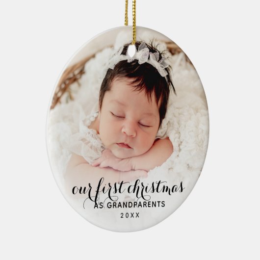 2 Babyfotos für First Christmas as Grandeltern Keramik Ornament (Rechts)