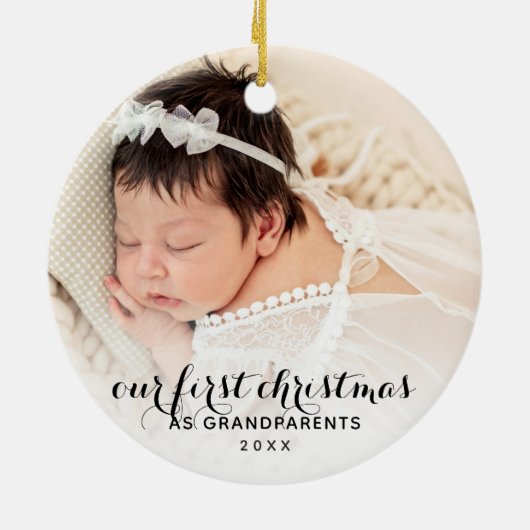 2 Babyfotos für First Christmas as Grandeltern Keramik Ornament (Hinten)