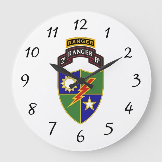 2. Bataillon - 75. Ranger w/Tab - Wall Clock Große Wanduhr (Vorderseite)