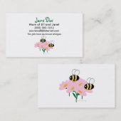 2 Bienen u. rosa Blumen zentriert Telefonnummerkarte (Vorne/Hinten)