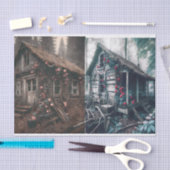 2 Bilder des alten Hauses im Holzdekoupage Seidenpapier (Handwerk)