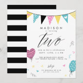 2. BIRTHTAG | Niedlich Doodle Birthday Party Einladung (Vorne/Hinten)