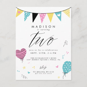 2. BIRTHTAG   Niedlich Doodle Geburtstagsparty Pos Postkarte