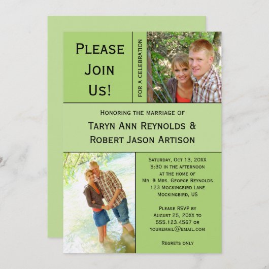 2 Blass Green Foto Block Post Hochzeit Einladung (Vorne/Hinten)