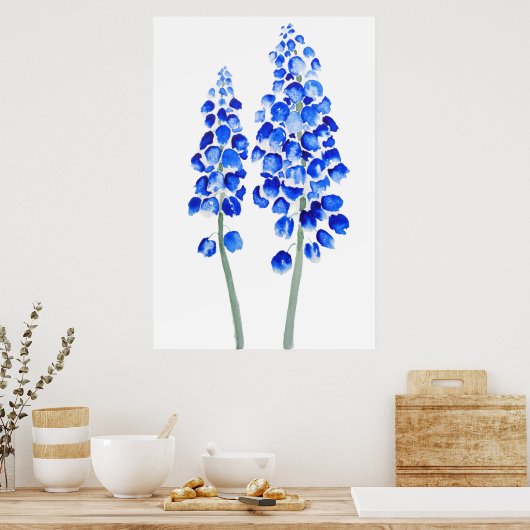 2 blaue abstrakte Traubenfarbe Hyazinthen Poster (Küche)