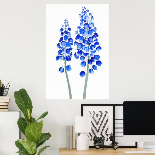 2 blaue abstrakte Traubenfarbe Hyazinthen Poster (Heimbüro)