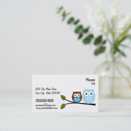 2 blaue Eulen-Visitenkarten Visitenkarte (Stehend Vorderseite)