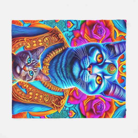 2 blaue Katzen-Abbildung Fleecedecke (Vorderseite (Horizontal))