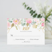 2 Blume in Rosa und Gold RSVP Karte (Stehend Vorderseite)