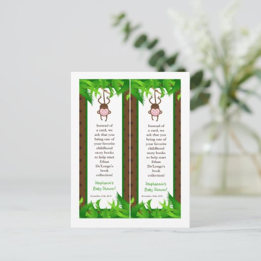 2 Book Markus Monkey Swing Dschungel Safari Einladungspostkarte (Stehend Vorderseite)