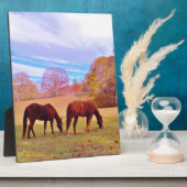 2 Braune Pferde in einem farbigen Feld Fotoplatte (Seite)