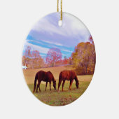 2 Braune Pferde in einem farbigen Feld Keramikornament (Rechts)