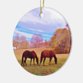 2 Braune Pferde in einem farbigen Feld Keramikornament (Links)