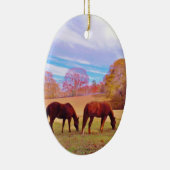 2 Braune Pferde in einem farbigen Feld Keramikornament (Rechts)