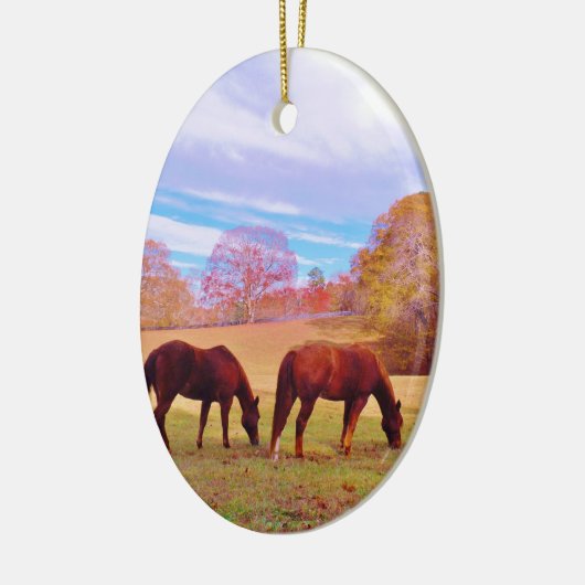 2 Braune Pferde in einem farbigen Feld Keramikornament (Links)
