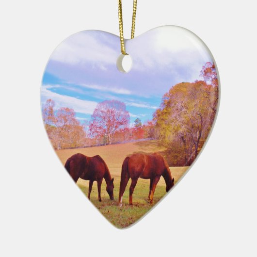 2 Braune Pferde in einem farbigen Feld Keramikornament (Links)