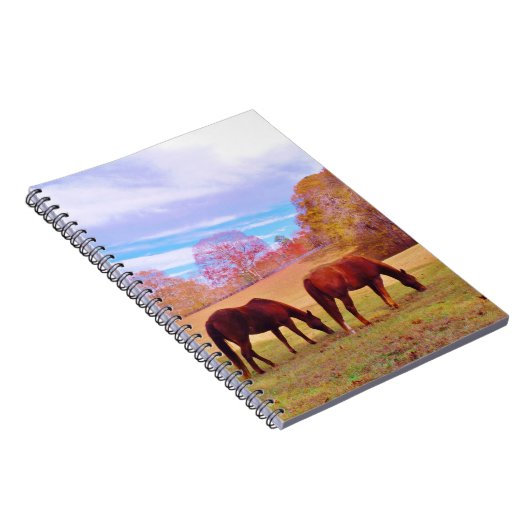 2 Braune Pferde in einem farbigen Feld Notizblock (Rechte Seite)