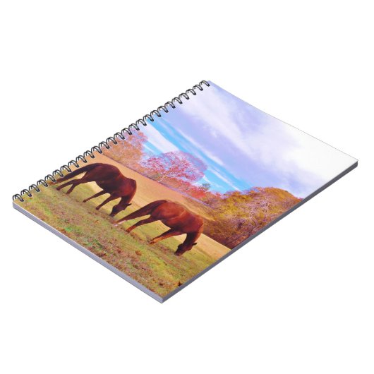 2 Braune Pferde in einem farbigen Feld Notizblock (Linke Seite)