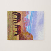 2 Braune Pferde in einem farbigen Feld Puzzle (Horizontal)