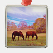 2 Braune Pferde in einem farbigen Feld Silbernes Ornament (Vorne)