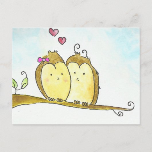 2 Brown Owls Cuddling Together Postkarte (Vorderseite)