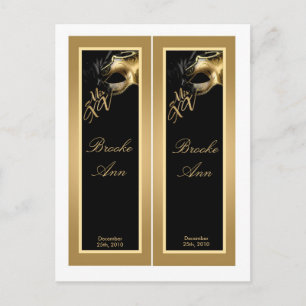 2 Buchmarken Mis XV Gold Black Party Einladungspostkarte