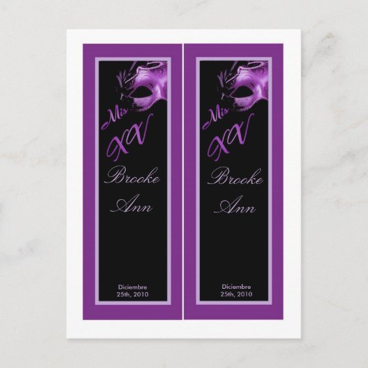 2 Buchmarken Mis XV Lila Lilac Black Party Postkarte (Vorderseite)