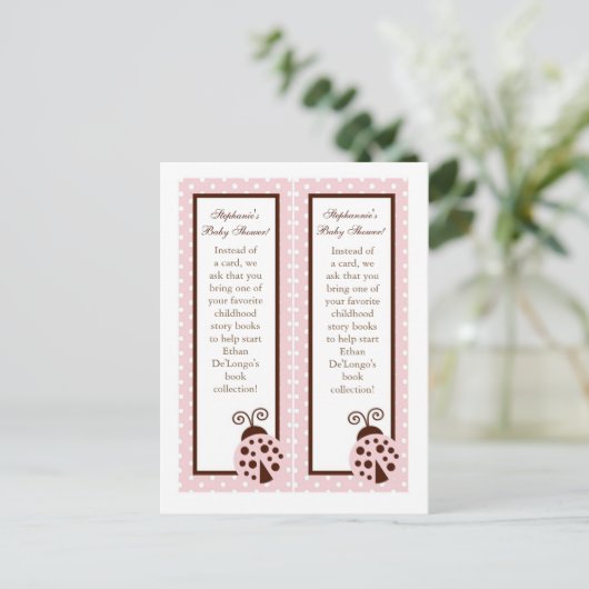 2 Buchmarken Pink Ladybug Einladungspostkarte (Stehend Vorderseite)