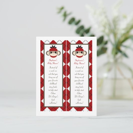 2 Buchmarken Red Sock Monkey Raute Einladungspostkarte (Stehend Vorderseite)